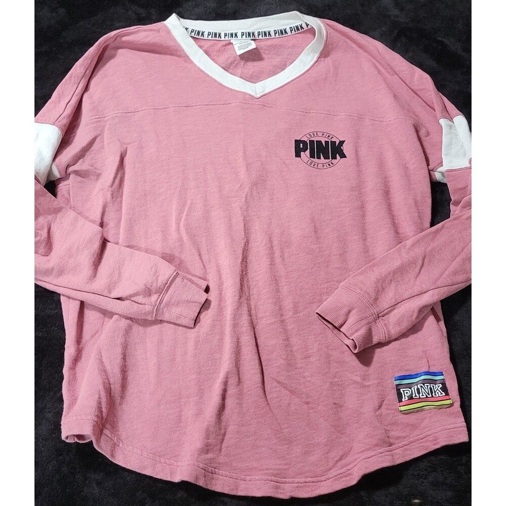 Victorias Secret Pink Long Sleeve Pullover Crew Neck Sweatshirt Pink Medium